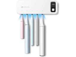 Esterilizador de escova de dentes com 5 compartimentos, secagem UV, recarregável, sem marca.