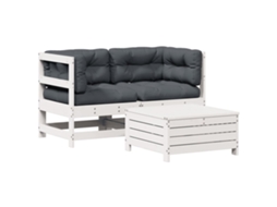 Conjunto 3 Lounge Jardim com Almofadões Pinho VIDAXL Maciço Branco