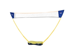 Conjunto de Badminton Completo com Rede e Suporte Portátil, Inclui 4 Raquetes, Cor Amarela e Azul, Ideal para Diversão em Interior e Exterior cs