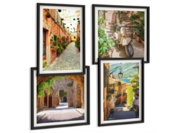 Composição De Quadros Na Parede Flores, Tons De Rosa, Paisagem Moldura Preta Imagens Para Um Quarto Infantil Espelharte (conjunto De 4 Imagens)