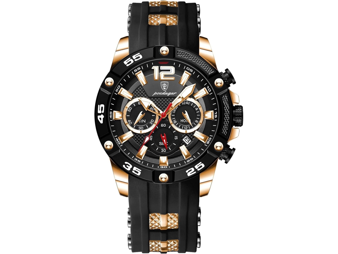 Lurelia Relógio Cronógrafo Masculino, Movimento De Quartzo, Luminoso, Pele, Silicone, Resistente À Água 30m, Azul, Rosa