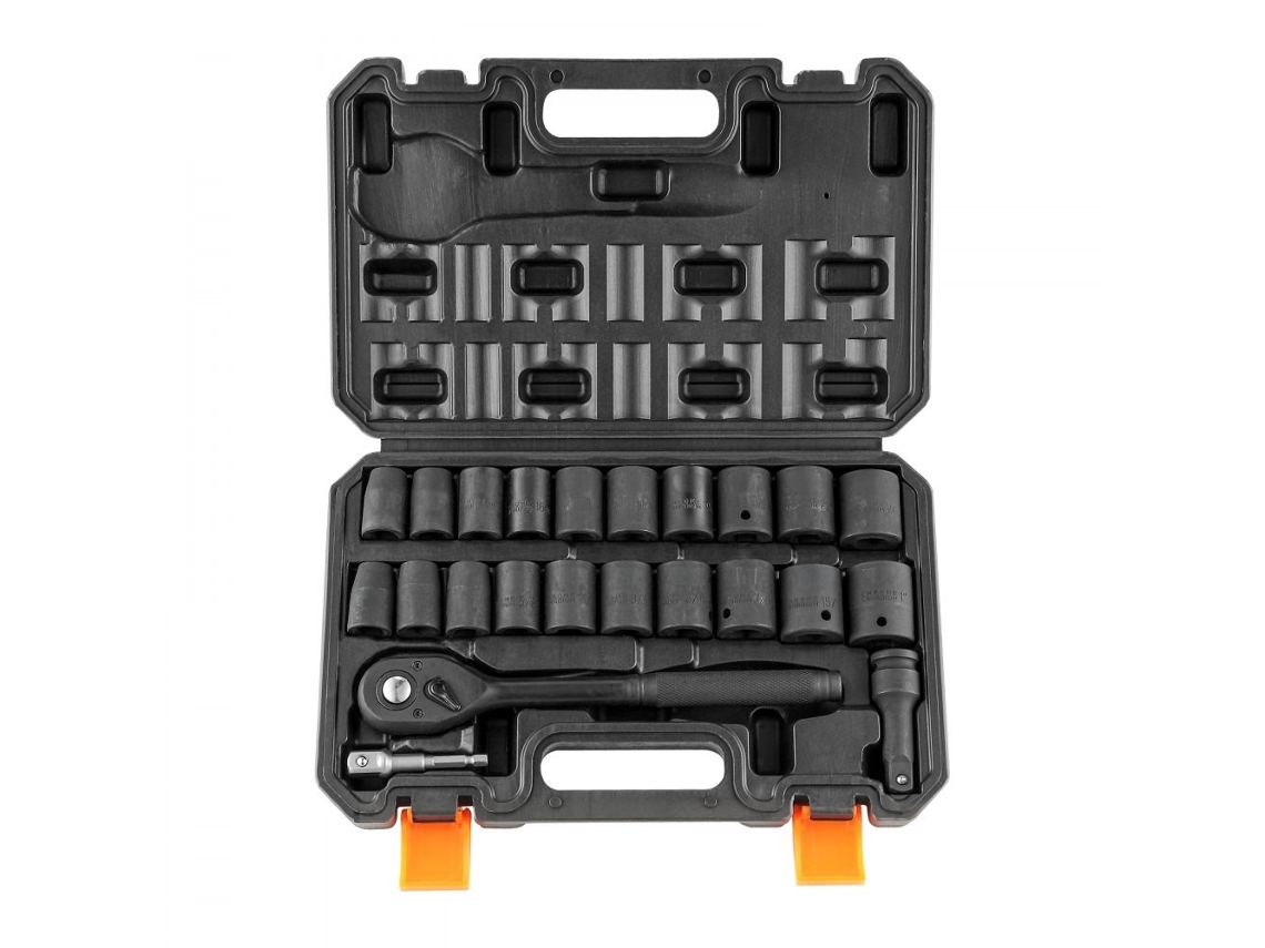 Conjunto De Soquetes De Impacto 1/2\" 23 Peças Cr-v Com Catraca E Mala