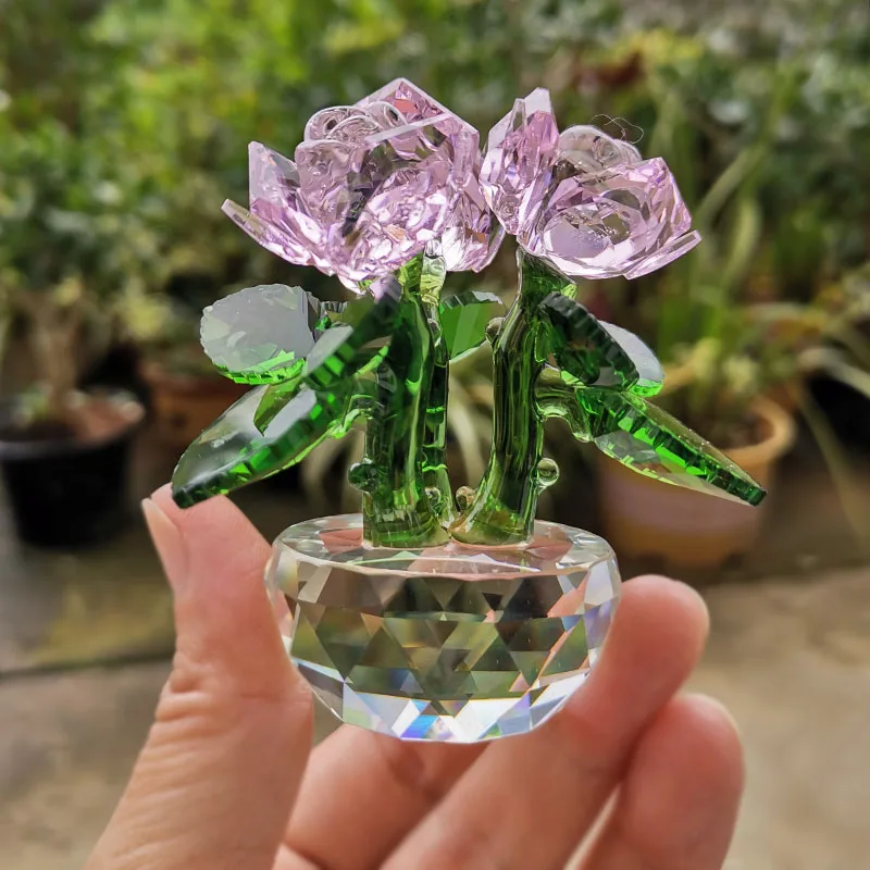 Ornamento de Rosa de Cristal , Buquê de Vidro, Decoração Floral MDUG (rosa)