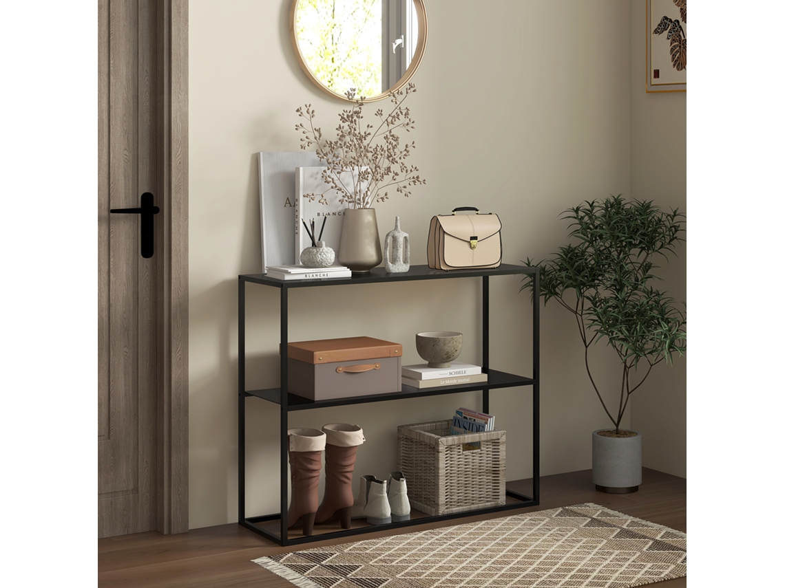 Móveis de hall modernos Konsolentisch com 2 prateleiras e base de aço, 90 x 30 x 75 cm, ideal para entrada ou sala de estar Liptaptyn