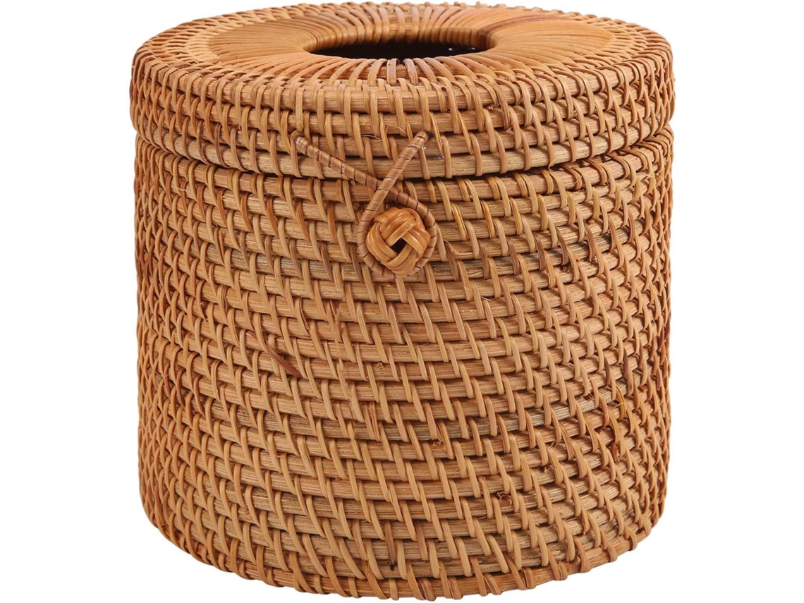 Porta Lenços Redondo De Vime Com Suporte De Rosca E Dispensador De Papel Higiênico Para Banheiro, Ca Gokoco