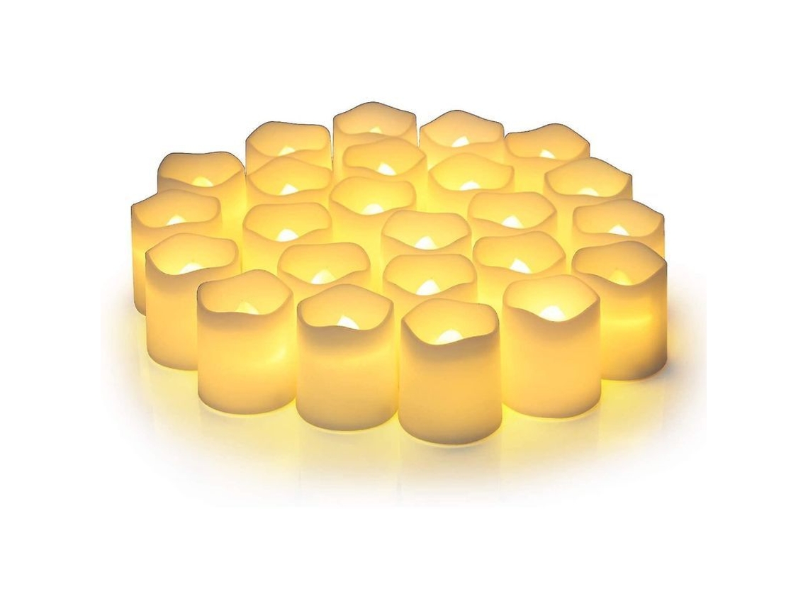 24 Velas Votivas Semi Chama, Velas Elétricas de LED com Efeito de Chama Piscante, Alimentadas por Bateria, Cor Branco Quente para Casamentos, Mesas e Festas