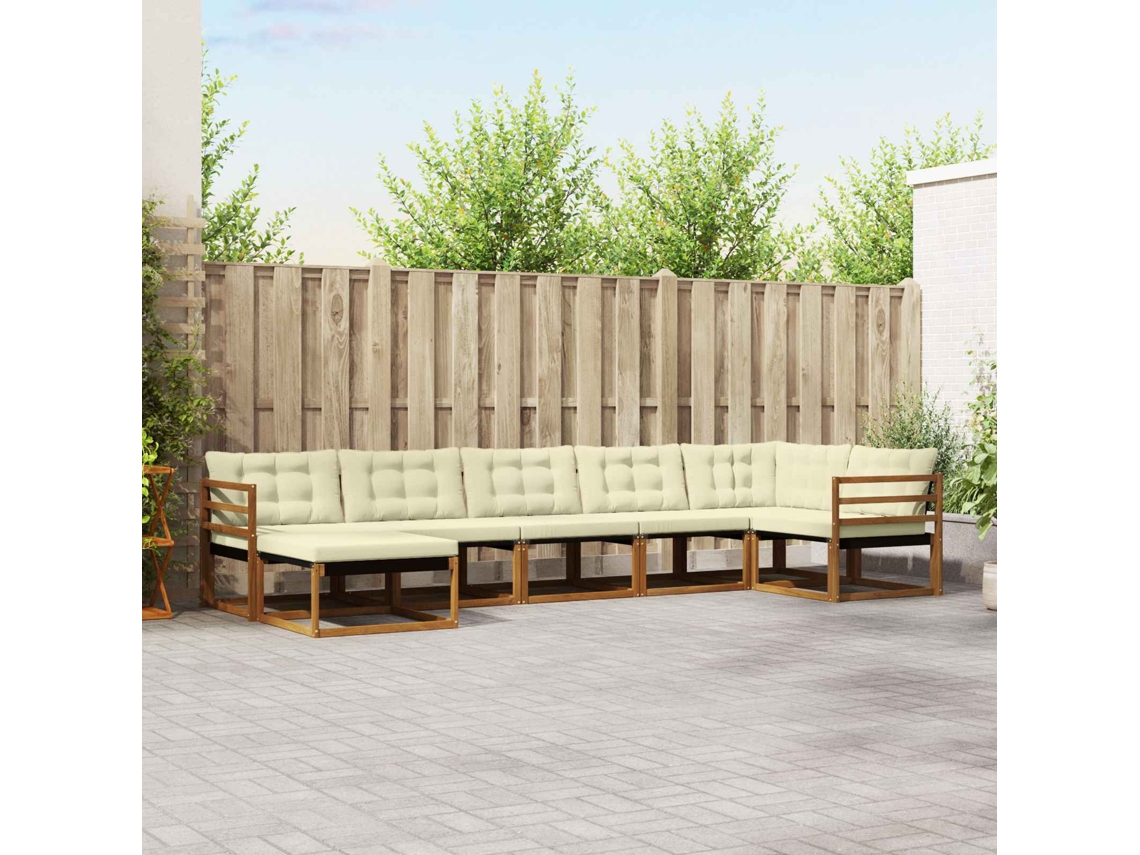 Vidaxl Conjunto De Sofás Para Exterior 7 Unid. Natural E Creme
