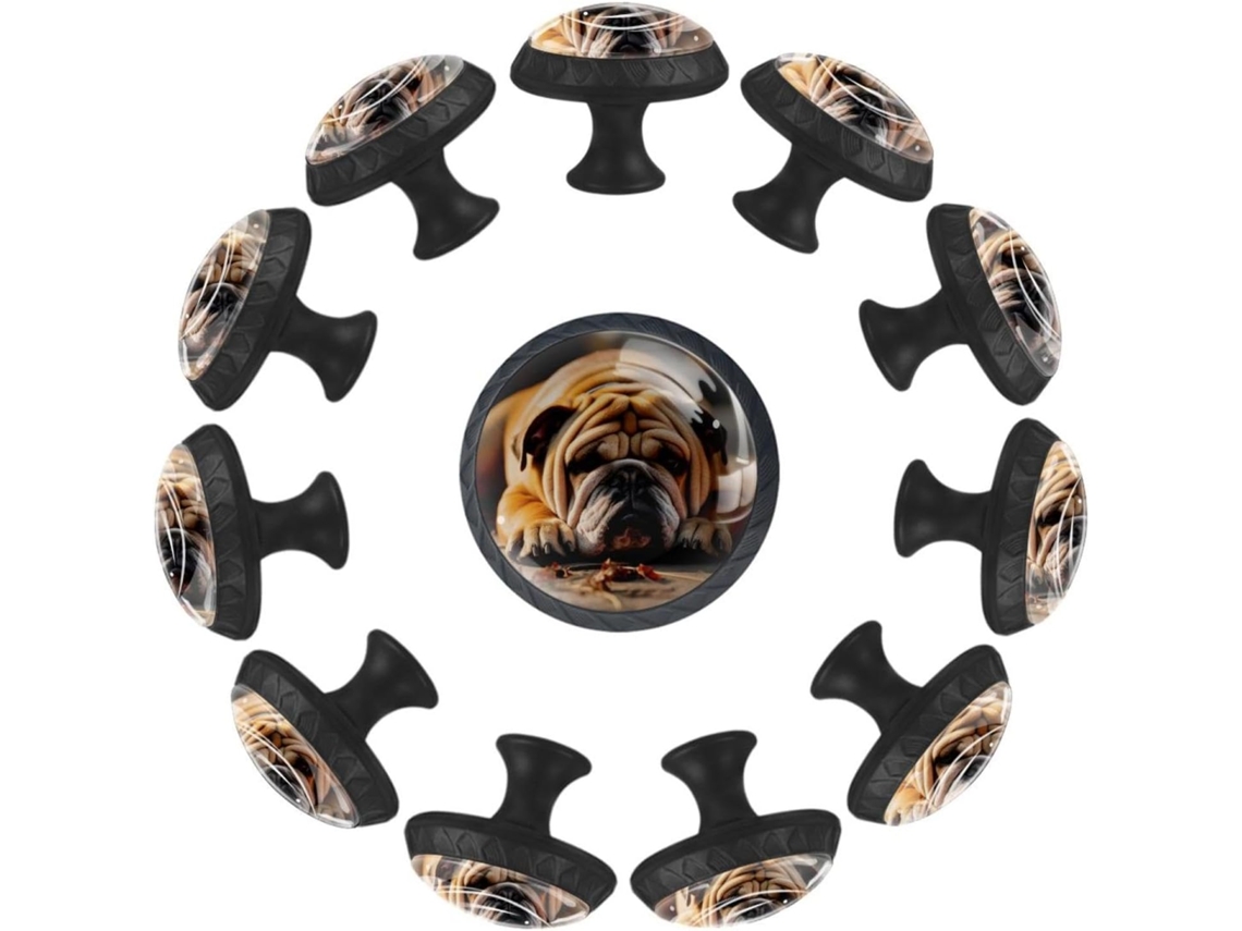 Puxadores E Botões Redondos Para Gavetas Armários, Conjunto De 12 Peças, Com Desenho De Um Buldogue Dormindo No Chão