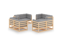 Vidaxl 8 Pcs Conjunto Lounge De Jardim C/ Almofadões Pinho Maciço