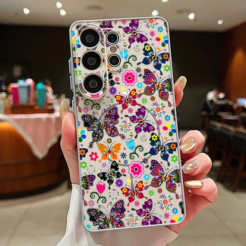 Capa Magnética Cinza Com Estampa De Borboleta Para Celular Samsung Galaxy S26