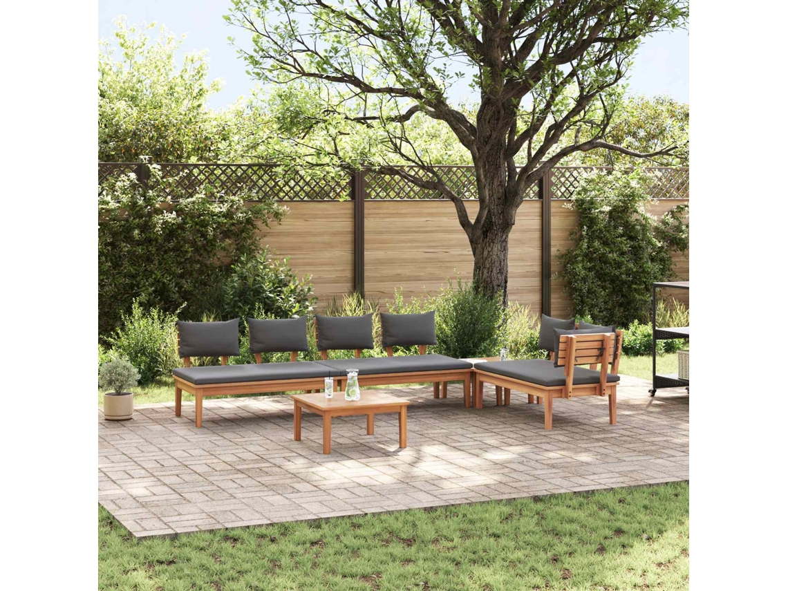 Vidaxl Conjunto De Sofá De Jardim 5 Pcs Marrom E Cinza