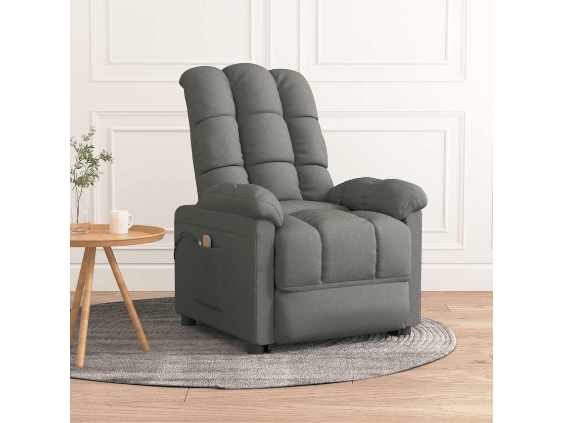 Vidaxl Poltrona De Massagens Elétrica Tecido Cinza-escuro