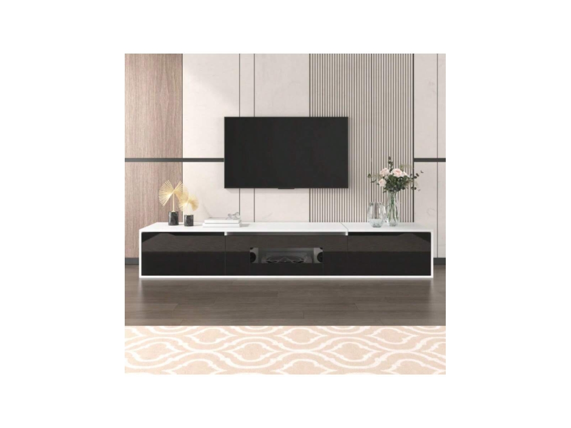 Móvel Tv Alto Brilho Preto E Branco Com Iluminação Led Rgb, Ideal Para Ambientes Modernos E Sofisticados Hvorstur