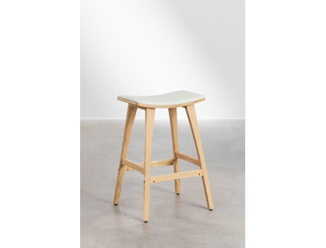 SKLUM Banqueta Alta em Madeira e Couro Sintético 67 Cm Lorete Folha de Couro Madeira Natural
