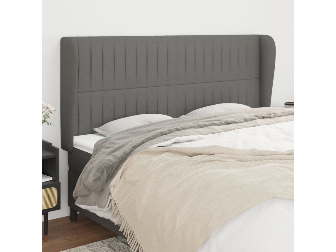 Vidaxl Cabeceira Cama C/ Abas Tecido 203x23x118/128 Cm Cinzento-escuro