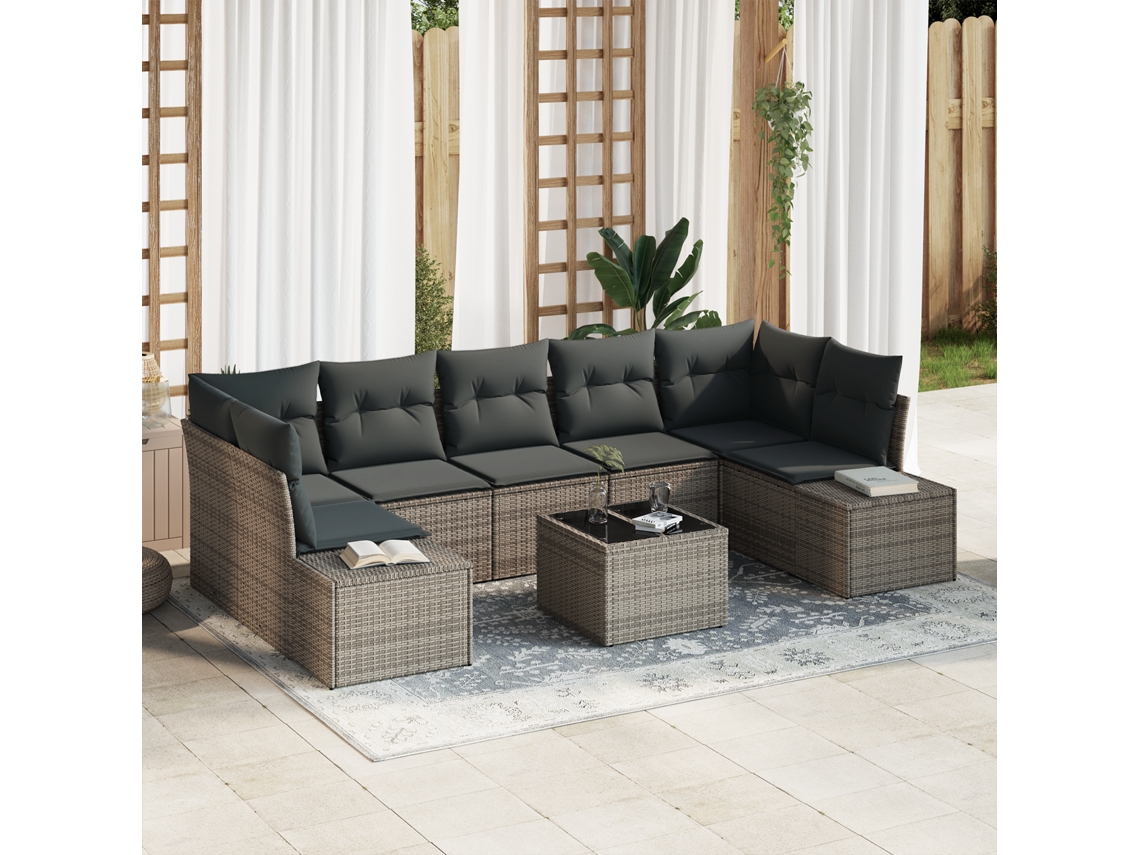 Conjunto 8 Conjunto De Sofá De Jardim Vidaxl Cinzento Vime Pe (239 X 62 X 69 Cm)