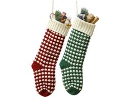 Meias de Natal 18 polegadas únicas em tricot bordo e verde estilo pontos pacote de 2 | S/MARCA