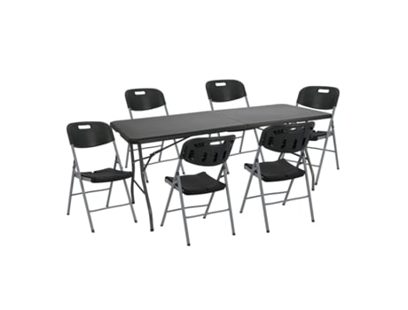 Conjunto de Mesa Dobrável 180cm e 6 Cadeiras com Asa Catering O91