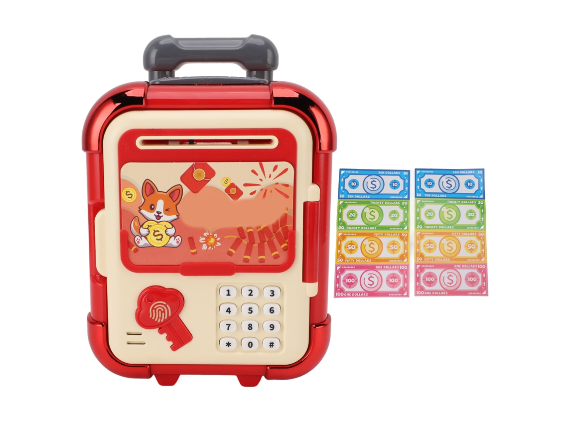 Mali cofrinho Mala com Impressão Digital Senha Música Luz Brinquedo Infantil Vermelho