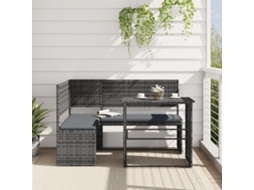 Vidaxl Sofá De Jardim Forma De L C/ Mesa E Almofadões Vime Pe Cinzento