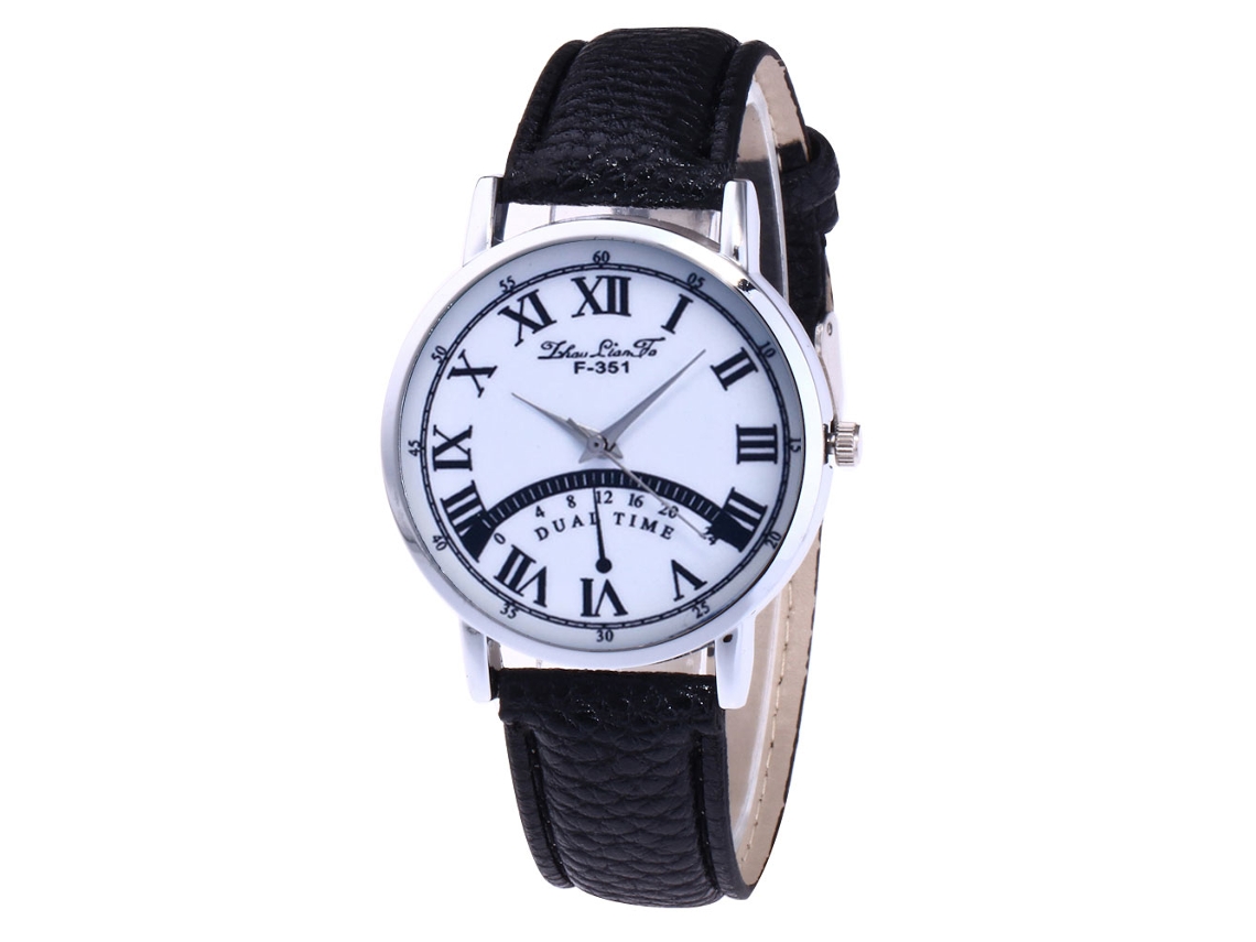 Reloj De Cuero Moda Hombre Mujer Dial Redondo Analógico De Cuarzo Negro