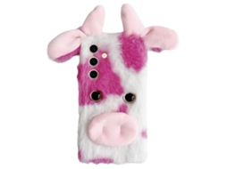 Capa Para Samsung Galaxy S25 Plus Com Estampa De Vaquinha Fofa E Macia De Inverno, Interior De Pelúcia Flexível, Rosa