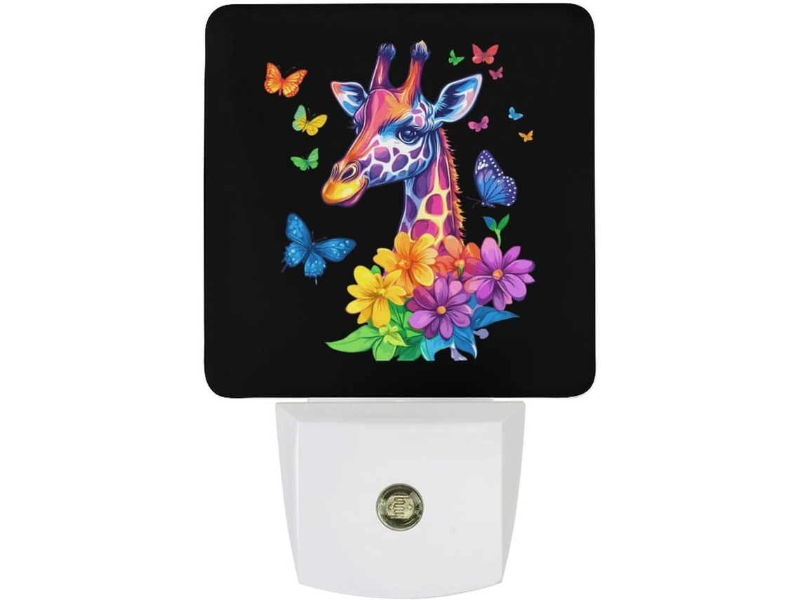 Luz Noturna Led Com Desenho De Girafa E Flor Em Estilo Grafite, Com Sensor Crepuscular