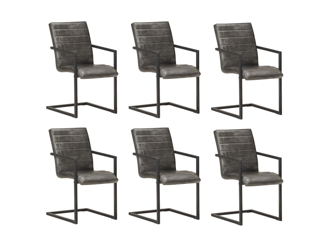 Vidaxl Cadeiras De Jantar Cantilever 6 Pcs Couro Genuíno Cinzento