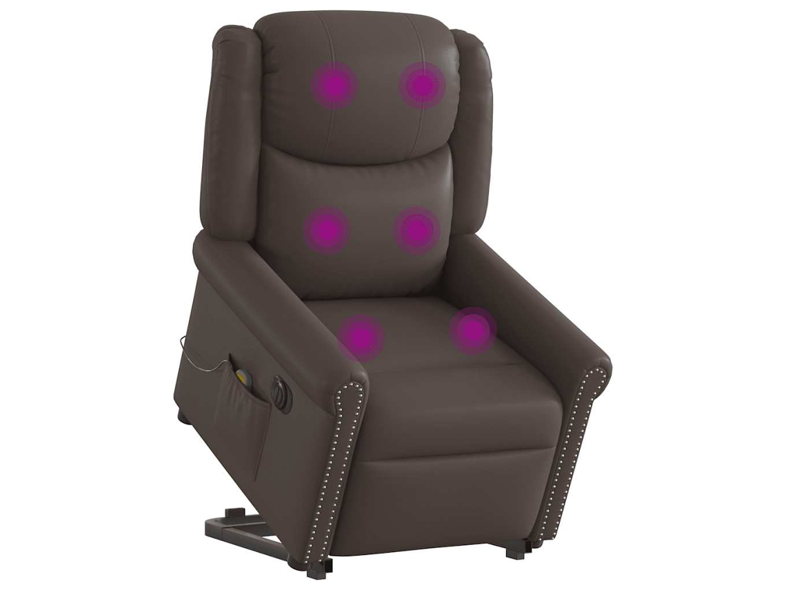 Vidaxl Poltrona Reclinável Massagens Elevatória Elétrica Couro Artif.