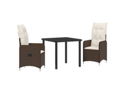 Conjunto 3 De Jantar De Jardim Vidaxl Com Almofadas Marrom Vime Pe