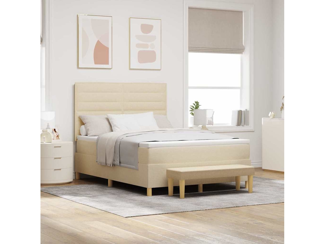 Vidaxl Cama Box Com Cabeceira Creme 190 X 140 Cm Tecido