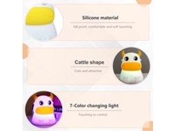 Luz Noturna para Crianças Cute Vaca Silicone Controle por Toque 7 Cores Presente de Aniversário