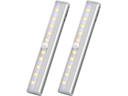 Conjunto de 2 Luminárias Sem Fio para Armário, com 10 Leds e Sensor de Movimento, para Guarda, Roupas BRILVIBERA