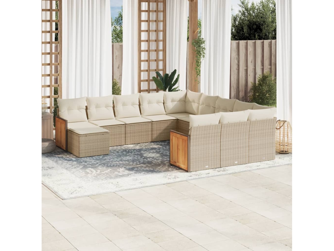 Vidaxl 12 Pcs Conjunto De Sofás P/ Jardim Com Almofadões Vime Pe Bege