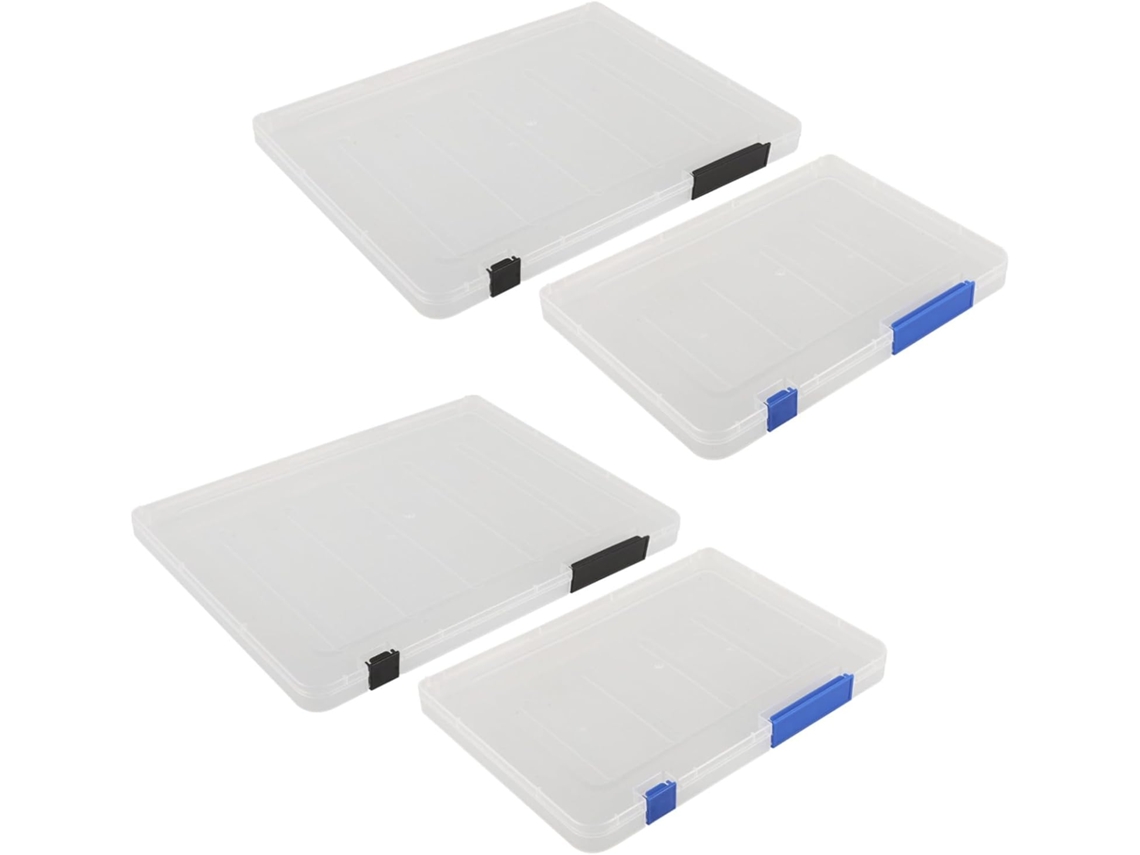 Conjunto De 4 Caixas Organizadoras Transparentes Com Fecho Duplo, Resistentes Para Documentos, Revis Gokoco