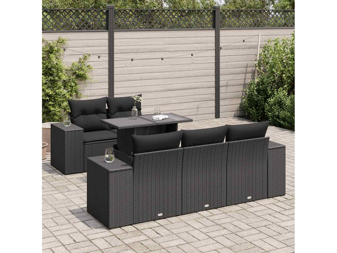 Vidaxl 6 Pcs Conjunto Sofás De Jardim C/ Almofadões Vime Pe Preto