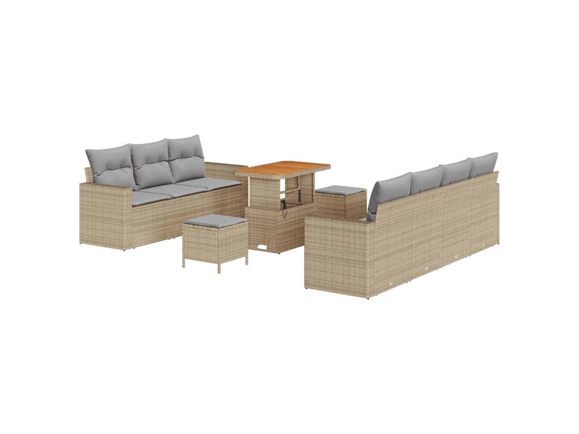 Conjunto 10 Sofá De Jardim Vidaxl Bege Vime Pe (90 X 55 X 71 Cm)