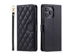 Capa Pega Para Iphone 15 Pro Pele Sintética Preto