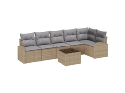 Conjunto 7 Conjunto De Sofá De Jardim Vidaxl Bege Vime Pe (289 X 124 X 85 Cm)