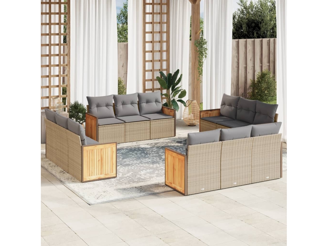 Conjunto de 12 Sofás para Jardim com Almofadões Vime Pe Bege Dkd Home Decor
