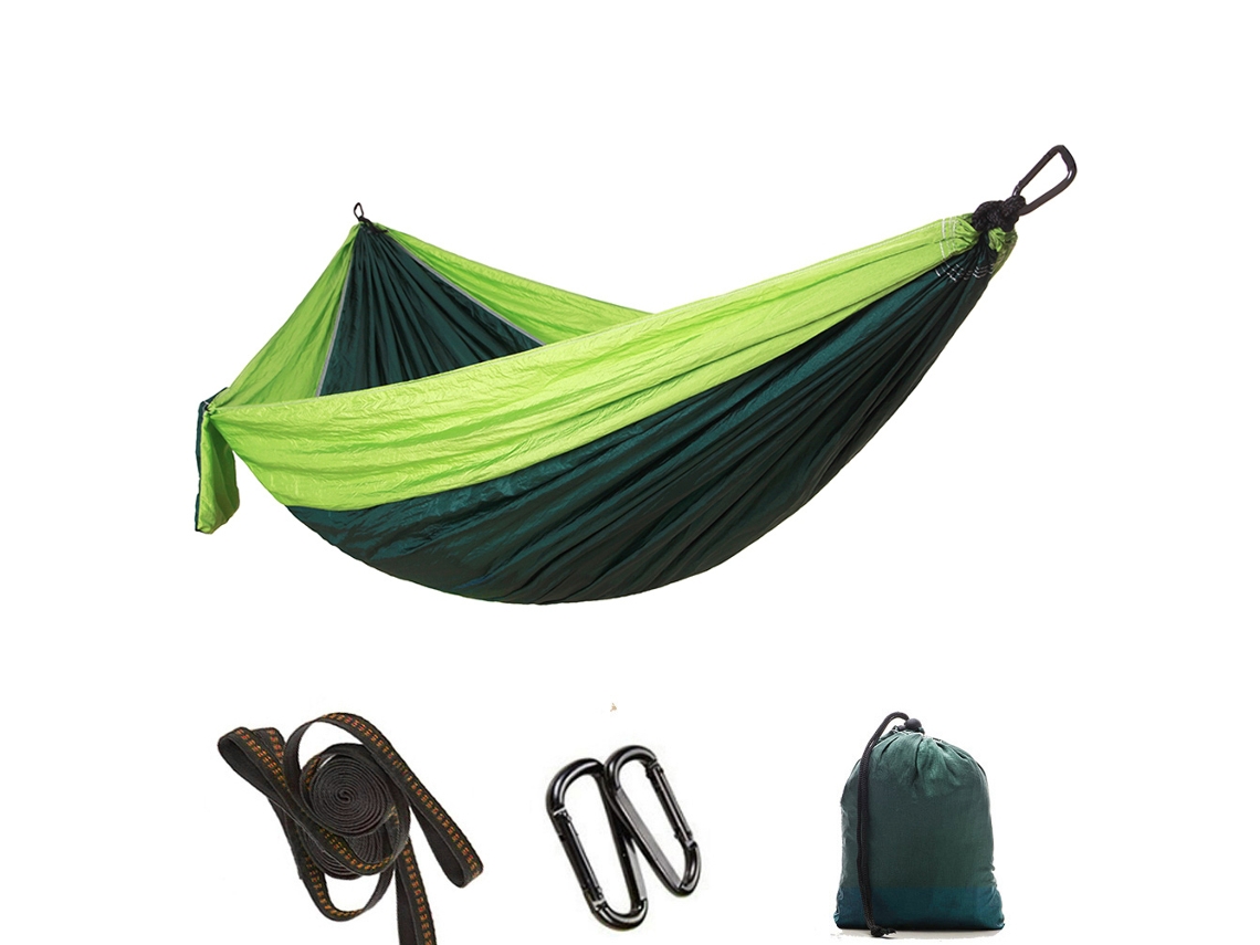 Rede de Camping Portátil para Viagem, Cama Suspensa Individual com Alça para Árvore CHABERLU (verde Claro e Azul Escuro)