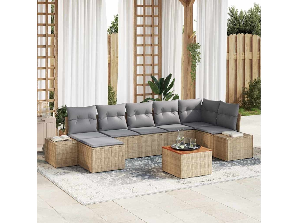 Vidaxl Conjunto De Sofá De Jardim 8 Pcs Bege E Cinzento Claro