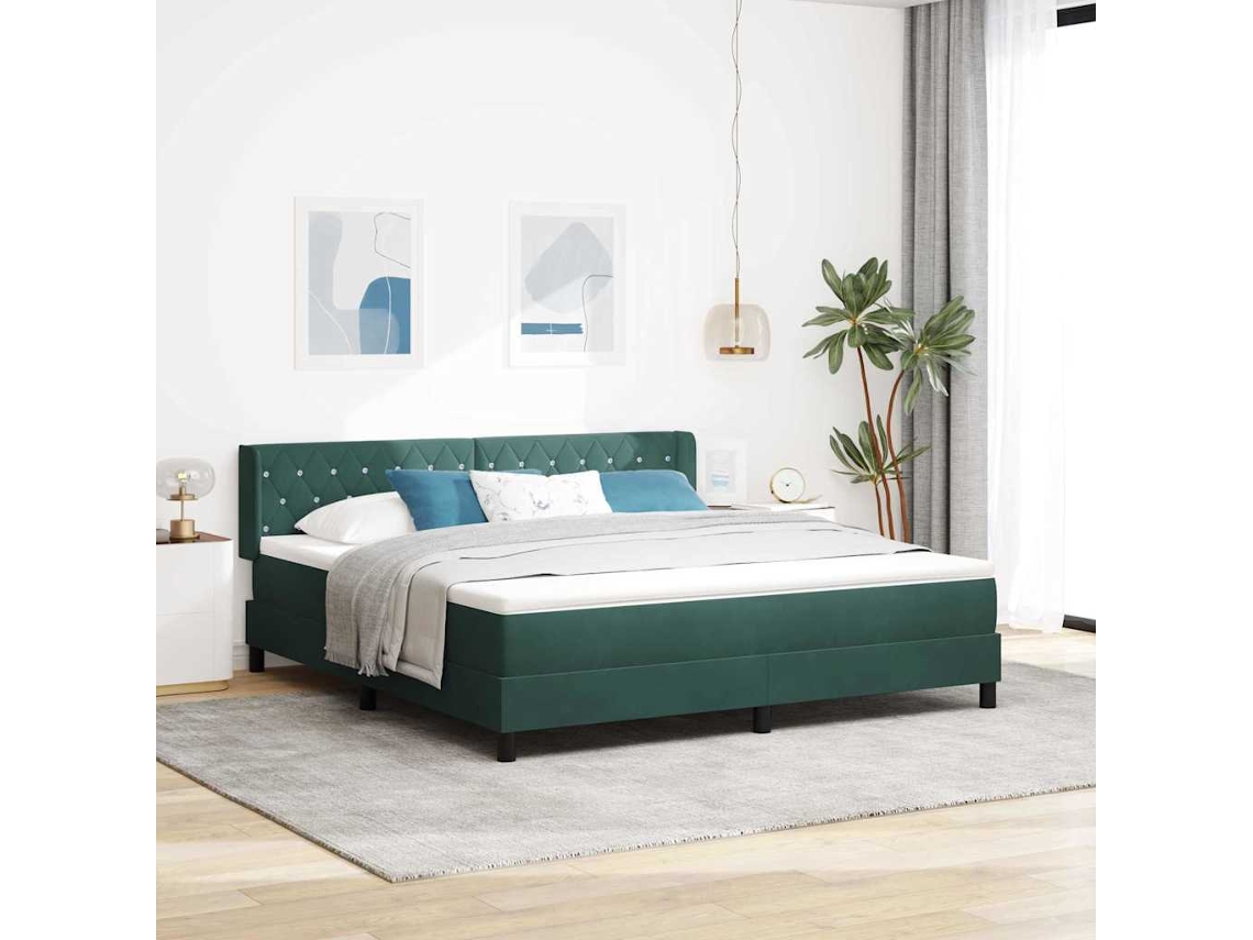 Vidaxl Cama Box Com Cabeceira Manual Verde Escuro 200 X 180 Cm Veludo