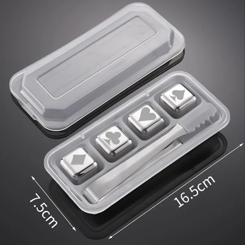 Cubos de Gelo de Aço Inoxidável Reutilizáveis, Congelamento Rápido, Metal de Qualidade Alimentar MDUG (prata, 4pcs, com Grampos)