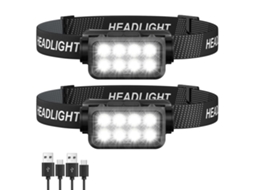 2 Pacotes Farol Led Recarregável, 2500 Lumens 8 Led, Sensor de Movimento, Ultra Leve, Ipx4 HALINUIA (preto)