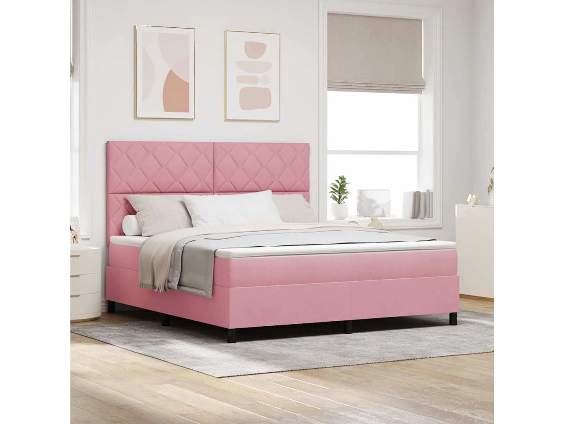 Vidaxl Cama Box Com Cabeceira Rosa 180 X 200 Cm Veludo