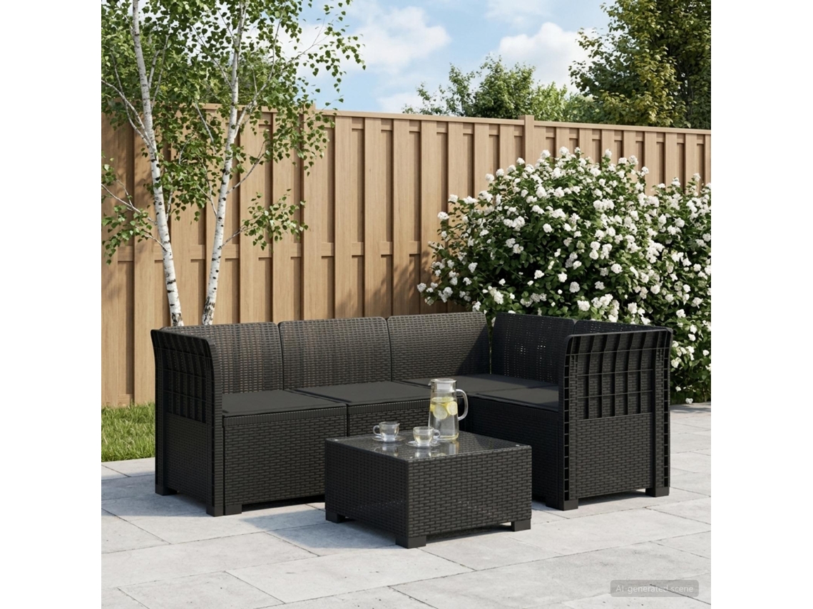 Vidaxl Sofá De Jardim Para 4 Pessoas Com Almofadas Visual Rattan Pp