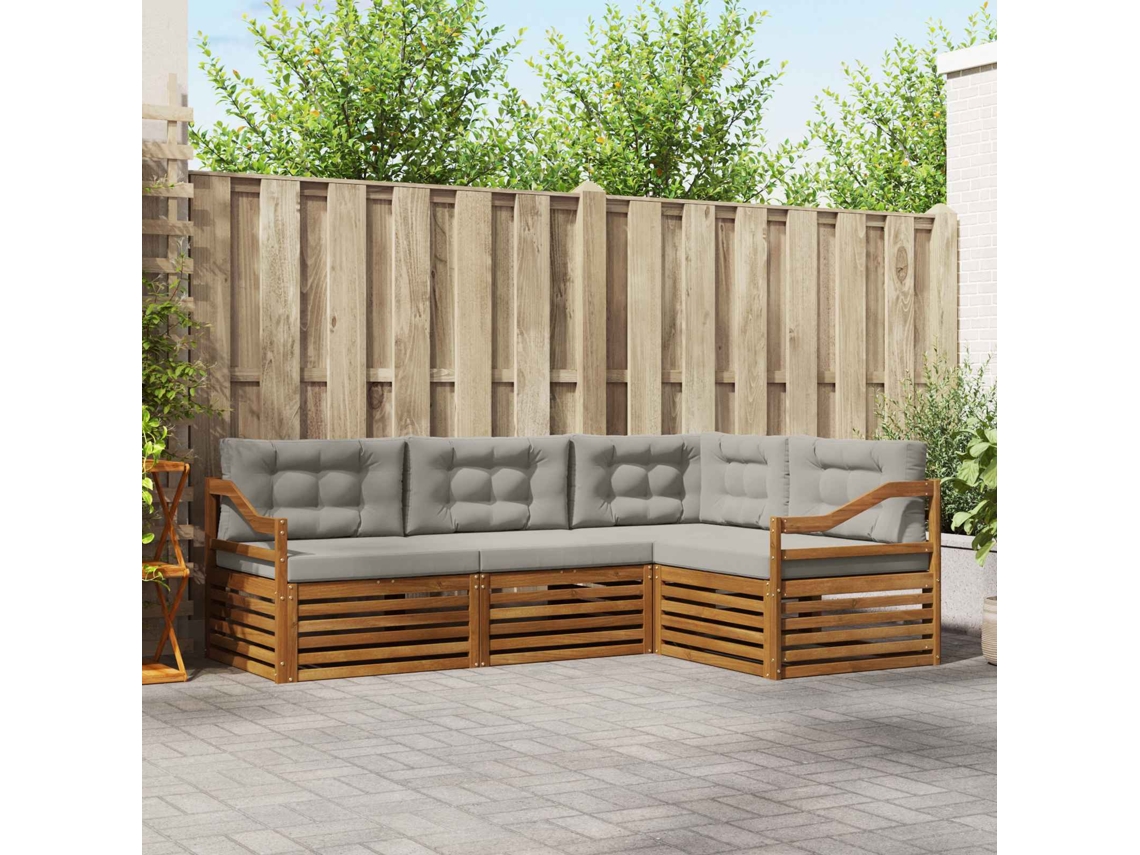 Vidaxl Conjunto De Sofás Para Exterior 4 Pcs Cinza Natural E Claro