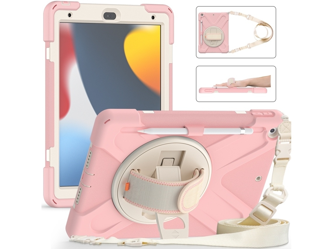 Capa Robusta Para Tablet Ipad De 10,2 Polegadas (2021/2020/2019) Com Suporte Cor Rosa, Com Encaixe Preciso Elysve
