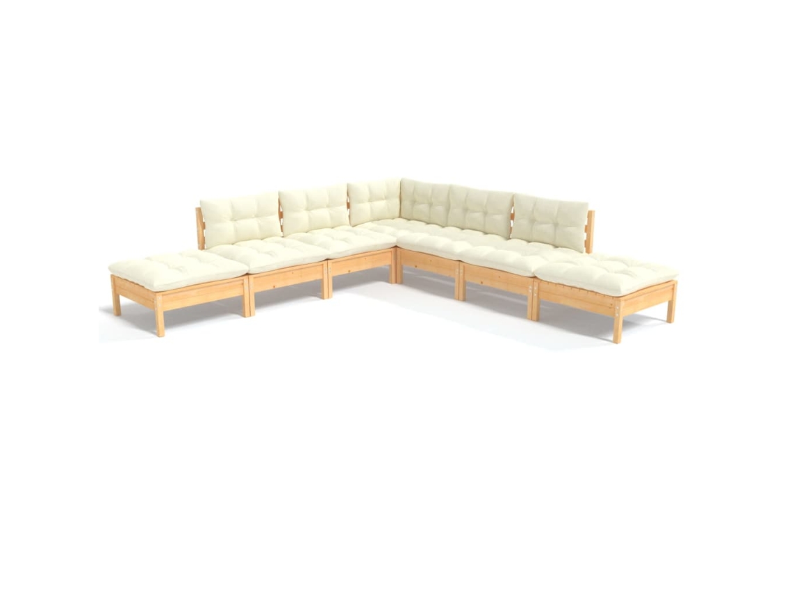 Conjunto de 7 Jardim Lounge com Almofadões Cor Creme Pinho MAISON EXCLUSIVE